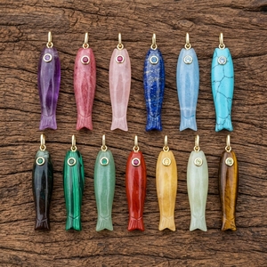 <span class=keywords><strong>Pendentif</strong></span> poisson en pierre naturelle avec micro-pavé en laiton et œil en CZ, breloque animale faite à la main pour la création de colliers bohèmes sur le thème de l'océan - Product Image 3