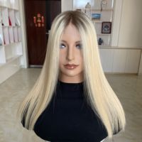 Usine de perruques russes en cheveux naturels, perruque médicale blonde balayage avec dentelle invisible, ligne de cheveux invisible, vente en gros