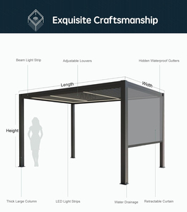 Système de pergola motorisée réglable pour <span class=keywords><strong>toit</strong></span>, imperméable, avec ouverture et fermeture électriques, en aluminium à lames orientables, pour véranda. - Product Image 6