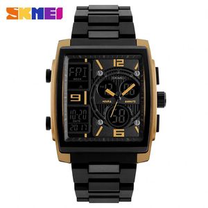 Montre à quartz pour homme <span class=keywords><strong>SKMEI</strong></span> <span class=keywords><strong>1274</strong></span>, acier inoxydable, double heure, chronomètre, sertie de pierres, montre de sport - Product Image 1