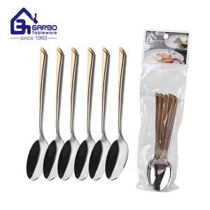 Promotion Custom Flatware Set Stainless Steel Mirror Polish Golden Embossed Handle Royal Dessert Cake Mini Tea Honey Spoon