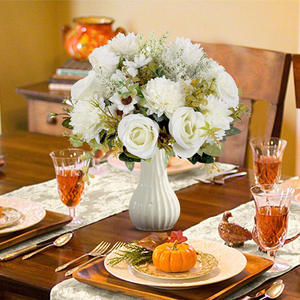 人工花シルクローズデイジーブーケウェディングブライダルブーケセンターピースハンドル家庭用花瓶装飾用 - Product Image 2