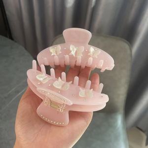 Pinces à cheveux QianJin en acétate de cellulose <span class=keywords><strong>rose</strong></span>, motif floral, style requin, luxe, pour femmes aux cheveux épais, vente en gros - Product Image 4