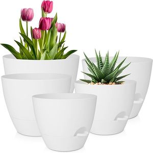 Pots de plantes blancs 5/5. Pots de fleurs à arrosage automatique de 5/6 pouces jardinières intérieures et extérieures <span class=keywords><strong>avec</strong></span> réservoir de soucoupe à trou de drainage - Product Image 2