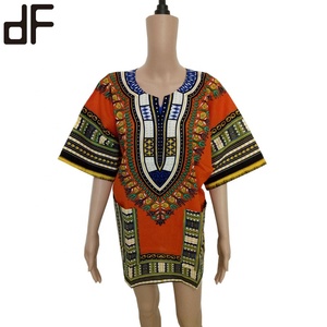 Grosir kaus Dashiki cetak katun 100% uniseks blus panjang atasan Afrika tradisional untuk wanita dan pria Kit Kitenge - Product Image 3