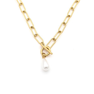 Geometric Pearl Pendant Necklace Gold Chain <b>T</b> <b>Bar</b> Clasp For Women Party Jewelry - Product Image 5