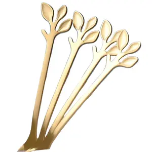 独特的勺子和叉子不锈钢叶形cuilleres et fourchettes餐厅金餐具套装