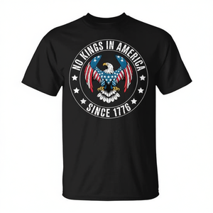 Camiseta No Kings In America Since 1776 con diseño de águila patriótica, camisa negra para hombre - Product Image 2