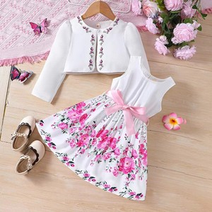 Ensemble Vêtement Enfant Style Européen Filles : <span class=keywords><strong>Robe</strong></span> Florale et Manteau à Manches Longues – Tenues Bébé Fille Robes d'Anniversaire pour 3 Ans - Product Image 1