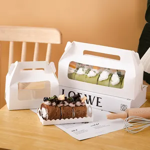 Long Craft Paper Packaging Carry Cupcake Roll Cake Boxes Small Cake Box With Handle And Window