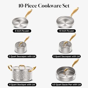 Ensemble de casseroles de luxe haut de gamme en acier inoxydable pour la cuisine domestique, avec marmites antiadhésives, poêles en verre amovibles et poêle à sauter - Product Image 2