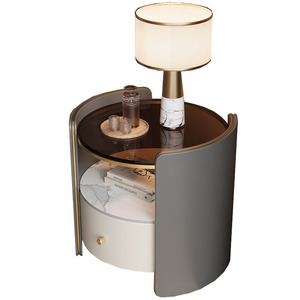 Italian Style Light Luxury Modern Simple Bedroom Nightstand With Tempered Glass Storage Shelves and 1 Drawer A36 Bedroom <b>Bedside</b> - Product Image 6