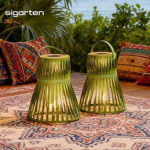 Sigarten Solar y carga USB linterna de suelo grande al aire libre impermeable Boho sintético ratán linternas <span class=keywords><strong>para</strong></span> piscina jardín Patio - Product Image 1