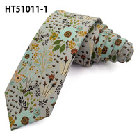 Corbata de Algodón Gris Claro con Diseño Floral de Zinnia para Aniversario, Corbata de Regalo con Logotipo Personalizado