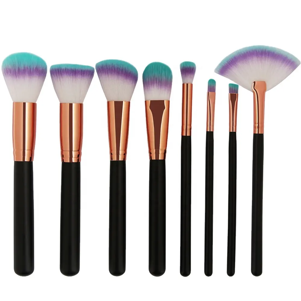 MAANGE factory new design 8pcs makeup brushes set customized logo wooden handle cosmetic brush set makeup