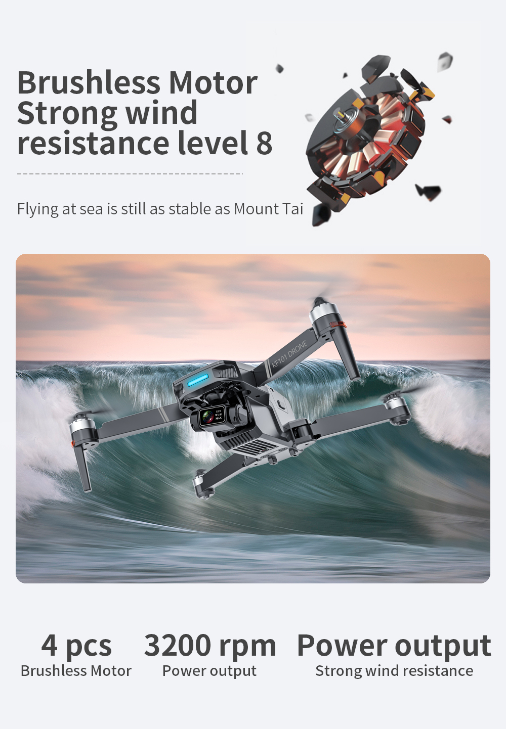 KF101 MAX Drone, Brushless Motor wind sesostance level 8 Flying at sea is still as stable as Mount