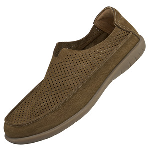 Mocassins d'été pour hommes en cuir respirant, à bout rond, à enfiler, légers et confortables, avec semelle intermédiaire en EVA et semelle extérieure en caoutchouc - Product Image 4