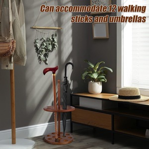 Paragüero de pie de madera maciza para interiores, estilo retro, con soporte para bastones, estante de almacenamiento y exhibición para sala de estar - Product Image 3