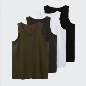 Custom Logo Print High Street Oversize <b>Vest</b> Sleeveless Sport <b>Running</b> Loose Distressed Neck Washed 230g Cotton Eco-Friendly Blank - Product Image 1