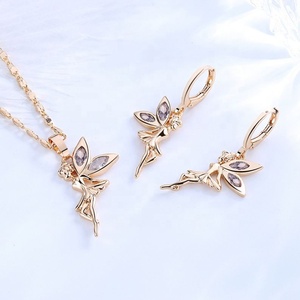 Ensemble de bijoux féeriques pour femmes, collier et boucles d'oreilles en or plaqué 18 carats, motif fleur, bijoux HD Fashion - Product Image 2