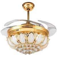 Ventilateur de Plafond Lustre en Cristal de Luxe Moderne Led Celling Télécommandé de Style Européen avec Lumières Led