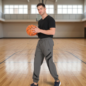 New Arrival Dark Grey Polyester <b>Slim</b> Tapered Fit Casual <b>Joggers</b> Track Pants Pockets Elastic Waist Breathable for Men Best Price - Product Image 6