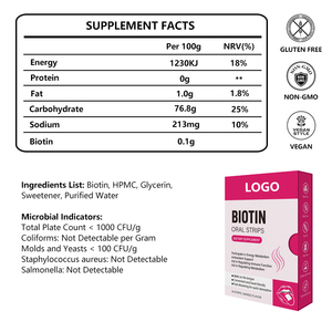 OEM / ODM Biotin bằng miệng màng mỏng bổ sung biểu tượng tùy chỉnh vitamin H vẻ đẹp bằng miệng dải cho tóc/da/móng tay hỗ trợ sức khỏe - Product Image 2