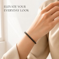 Bracelet perlé minimaliste vintage en acier inoxydable avec perles carrées en obsidienne noire naturelle, bijoux unisexes, vente en gros