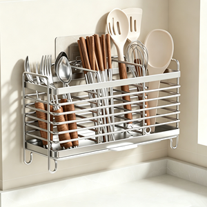 Portautensili in Acciaio Inox con 3 Scomparti, Organizzatore per Posate da <span class=keywords><strong>Cucina</strong></span>, Porta Bacchette e Cucchiai, <span class=keywords><strong>Salvaspazio</strong></span> - Product Image 6