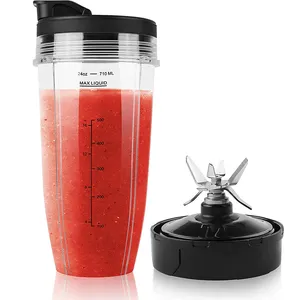 24oz Smoothie Blender Cups with Sip & Seal Lid Premium 7 Fins Male Blade Compatible Ninja Blender Auto IQ BL682-30 BL642 SS101