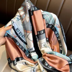 Women's Imitated Silk Long Scarf Designer Scarf Light Weight Wraps Headscarf Printed Brand Silk Scarves