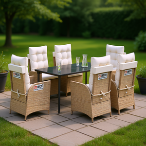 Set da Pranzo da Giardino 6 Posti in Rattan PE Beige e Nero, Arredamento Contemporaneo per Esterni - Product Image 2