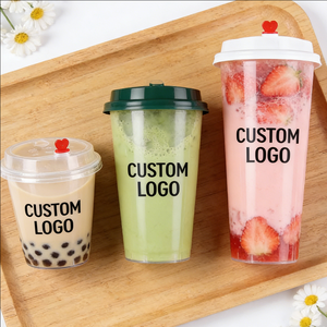 Gobelets en plastique jetables transparents givrés pour thé au lait et bubble tea avec paille, capacité 500 ml - Product Image 1