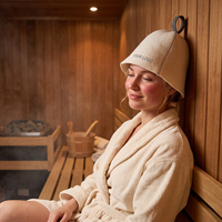 Chapeau de sauna en feutre de laine, forme cloche, avec boucle de suspension en feutre, logo personnalisé brodé, chapeau de banya russe pour spa et sauna