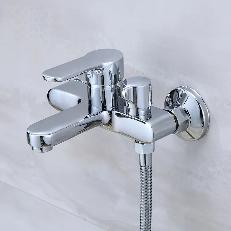 Duvara monte banyo duş bataryası krom duş musluk bataryası pirinç banyo duş dokunun