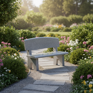 Banc de cimetière de style américain moderne en granit gris, siège commémoratif personnalisé avec garantie - Product Image 1