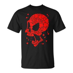 T-shirt Heart Burst Skull, design nero e rosso, grafica, vestibilità unisex - Product Image 1