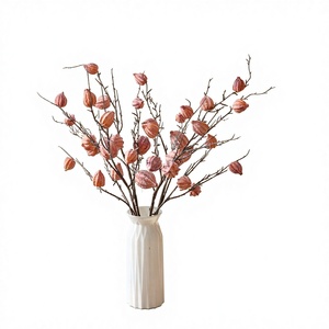 Lanterna da Tavolo in Legno Antico con Fiori Artificiali Physalis, Piante Verdi Finte, Decorazioni per Matrimoni all'Ingrosso, Artigianato Stile INS - Product Image 1