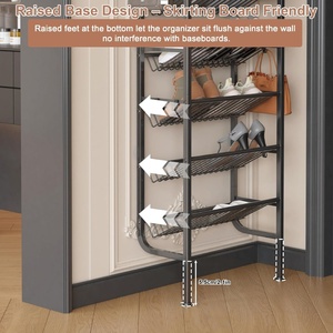 Organisateur de chaussures autoportant à 9 niveaux avec 12 crochets, support de rangement vertical adhésif pour entrée et dressing, capacité 18 paires de chaussures - Product Image 5