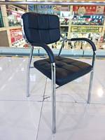 Fauteuil de bureau moderne en cuir noir avec accoudoirs, pieds en métal inoxydable, chaise pliable pour visiteurs et conférences