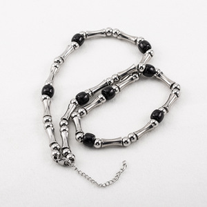 Bamboo Joint Beaded Necklace <b>Titanium</b> Steel Black Beads Short Clavicle Chain Fashion Jewelry For Women - Product Image 4