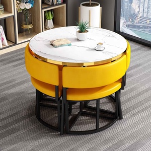 GEDO Light Luxury Customized PU <strong>Leather</strong> <strong>Chair</strong> <strong>Dining</strong> Room <strong>Sets</strong> Round Rock Plate <strong>Dining</strong> Table with <strong>4</strong> <strong>Chairs</strong> <strong>Set</strong> - Product Image 6