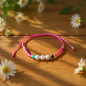 Pulsera de tres perlas de imitación redondas, pulsera con cuentas rosas para mujeres y niñas, regalo de joyería - Product Image 2