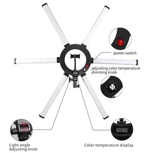 Aro de Luz LED Plegable de 120W Súper Brillante con 6 Brazos, Soporte para Teléfono con Trípode para Transmisión en Vivo, Fotografía, Iluminación de Relleno, Plástico - Product Image 3