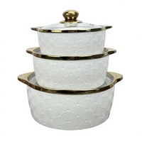 Ensemble de 3 bols à soupe en céramique moderne antiadhésifs 0,8L+1,2L+2L avec couvercle en verre, résistants au four et au lave-vaisselle, pour un usage domestique