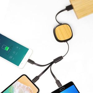 Regalos Publicitarios Personalizados, Cable de Carga Universal Retráctil Cuadrado de Bambú, Carga Rápida con Impresión de Logotipo - Product Image 3