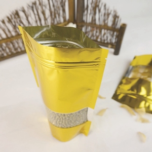 China precios de fábrica de plástico por mayor Glod foil Stand Up amarillo <span class=keywords><strong>bolsa</strong></span> de embalaje de alimentos con ventana - Product Image 6
