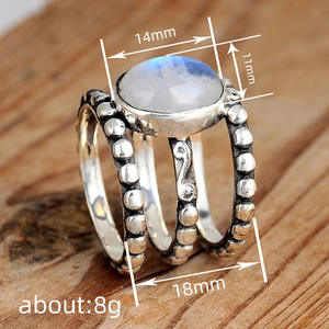 Anillo de Plata A179 con Engaste de Piedra Lunar, Bañado en Plata Antigua, Joyería Unisex de Regalo, Plata de Ley 925 con Patrón de Bola - Product Image 4