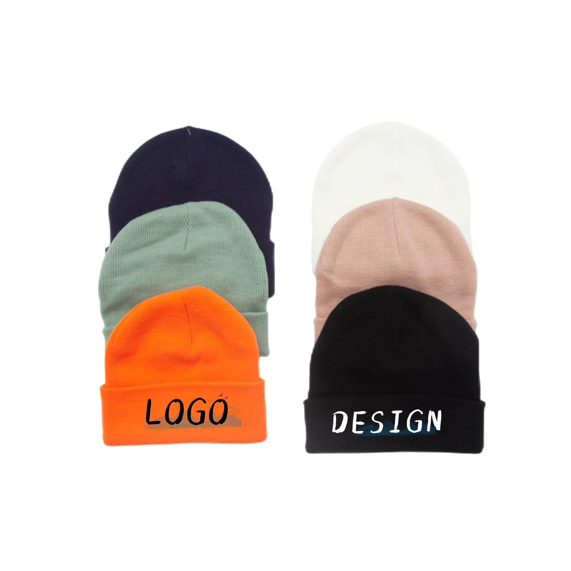 Phong Cách Đường Phố Thời Trang Màu Nâu Thư Unisex Tùy Chỉnh Đan Mũ Mùa Đông Da Lộn Thêu Nhãn Beanie Jacquard