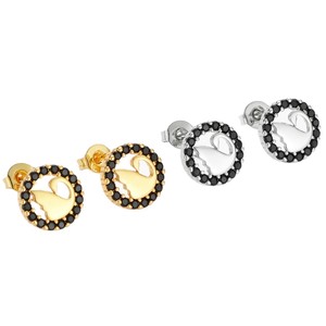 ER1315-1316 Orecchini a Perno Rotondi a Forma di Cigno in Ottone Placcato Rodio con Zirconi Neri alla Moda per Feste - Product Image 6